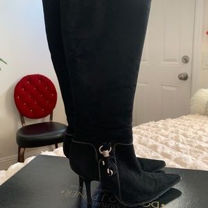 Donald J Pliner Couture: Catlyn Black Suede Knee-high Boots Buckle Accent